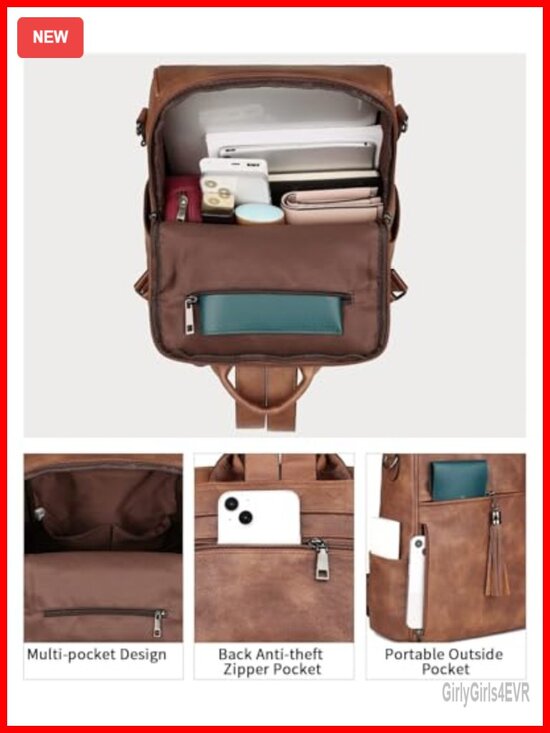 Convertible Waterproof Vegan Leather Backpack for Women, 14-Inch Laptop, 12 main image 6